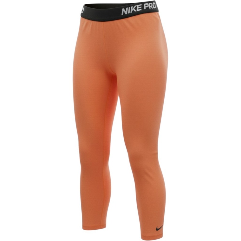 Nike Pro Women Neon Orange Capri Leggings Grey Waistband Size M Athletic Pants